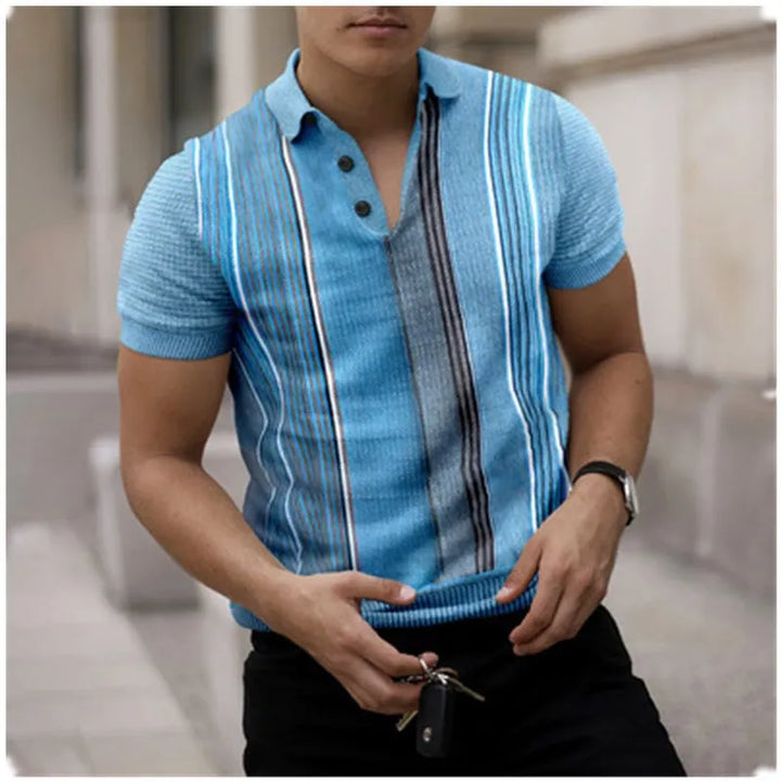 Polo da uomo elegante, slim fit, a maniche corte, a righe verticali, colletto classico