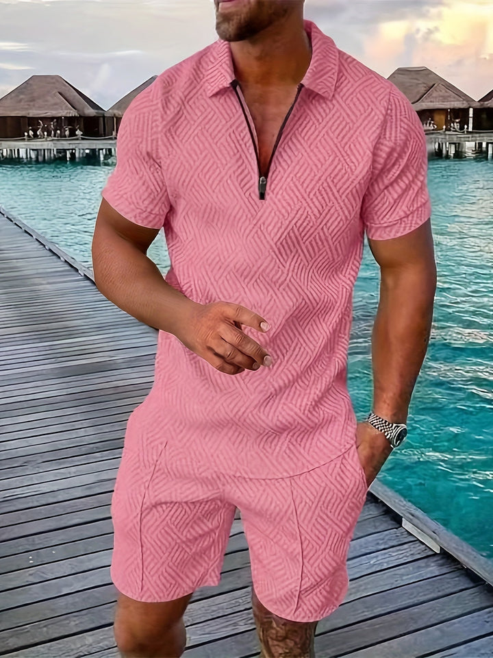 Elegante set da uomo con frangia a quadri e pratica chiusura a zip