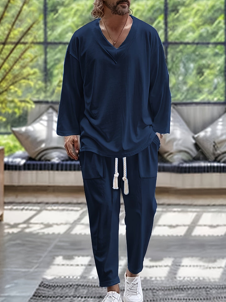 Set da uomo: maglietta elegante con scollo a pallina e pantaloni comodi con tasche