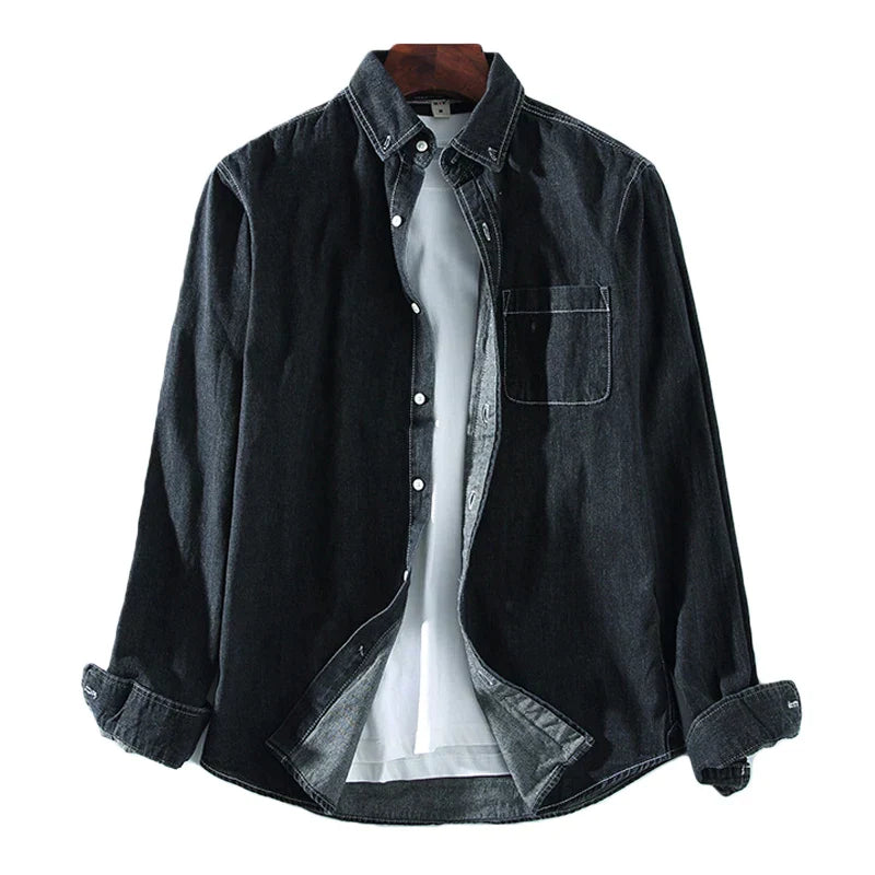 Elegante camicia da uomo in denim con maniche lunghe, colletto classico e abbottonatura - ideale per lo stile di tutti i giorni
