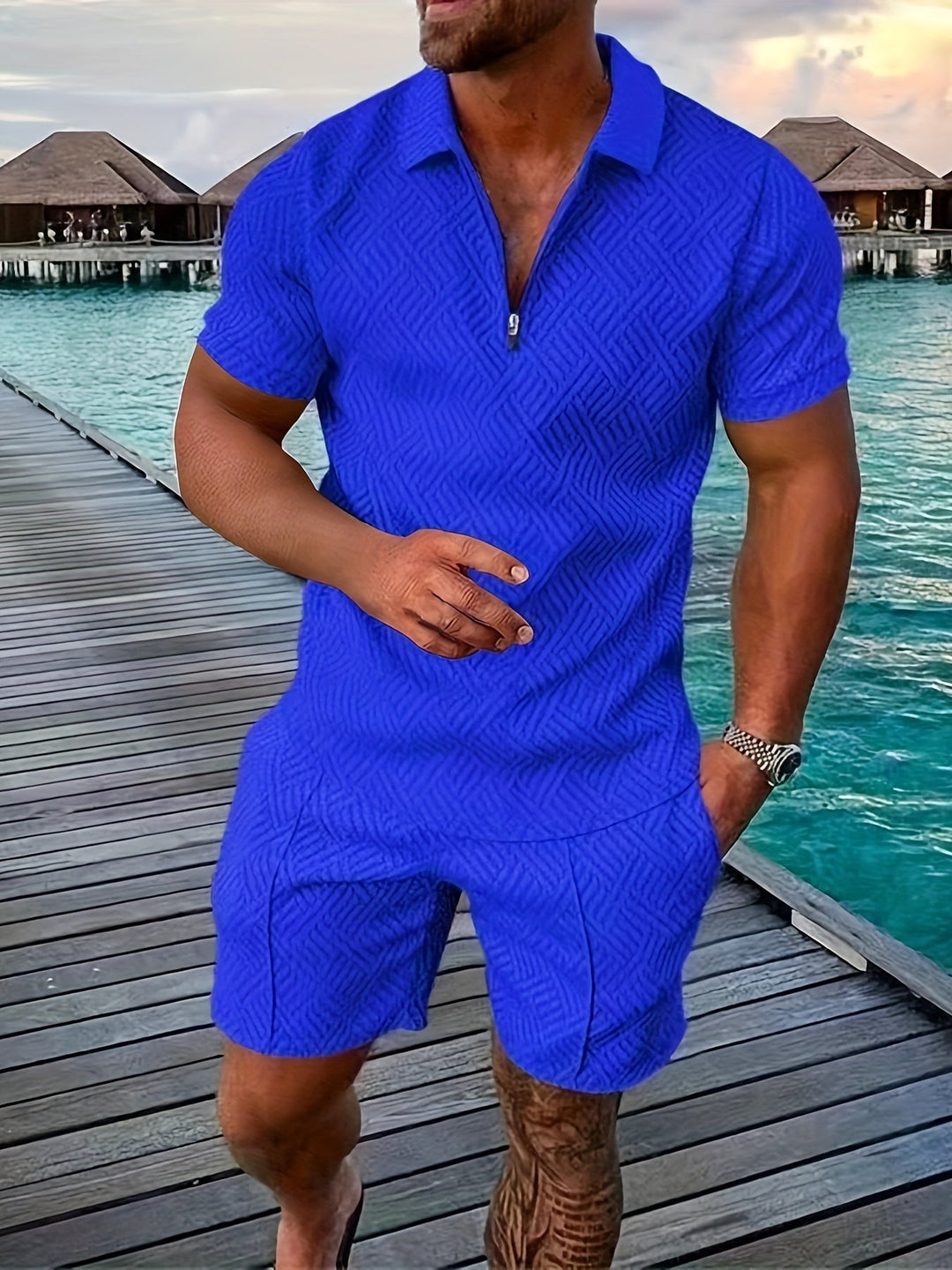Elegante set da uomo con frangia a quadri e pratica chiusura a zip