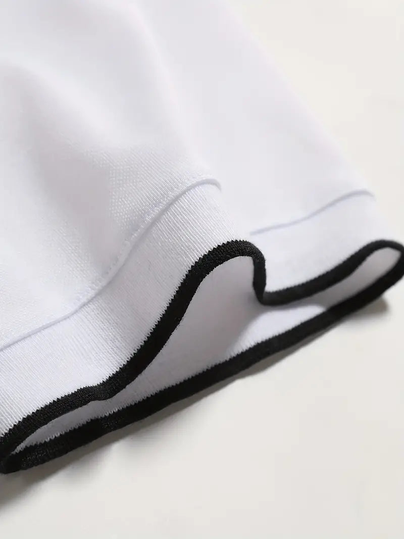 Polo da uomo elegante, slim fit, a maniche corte, a righe verticali, colletto classico