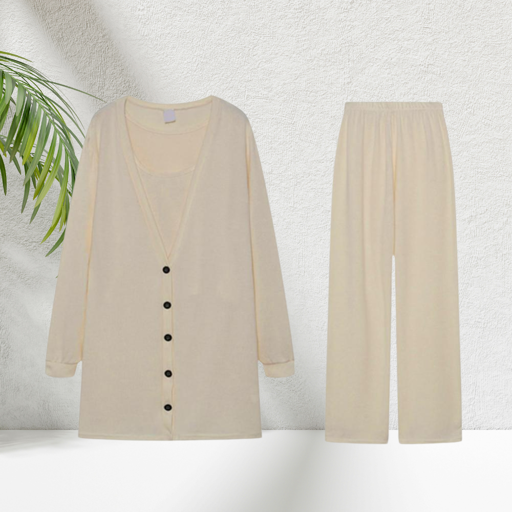 Milou - Sofisticato completo da donna in 3 pezzi con top, pantaloni e cardigan per un look elegante e alla moda