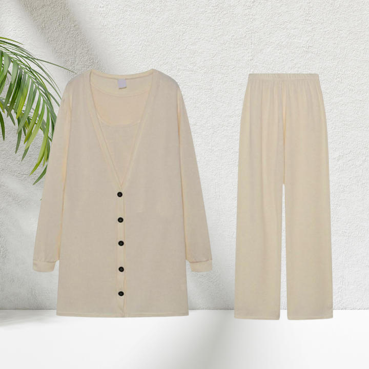 Milou - Sofisticato completo da donna in 3 pezzi con top, pantaloni e cardigan per un look elegante e alla moda