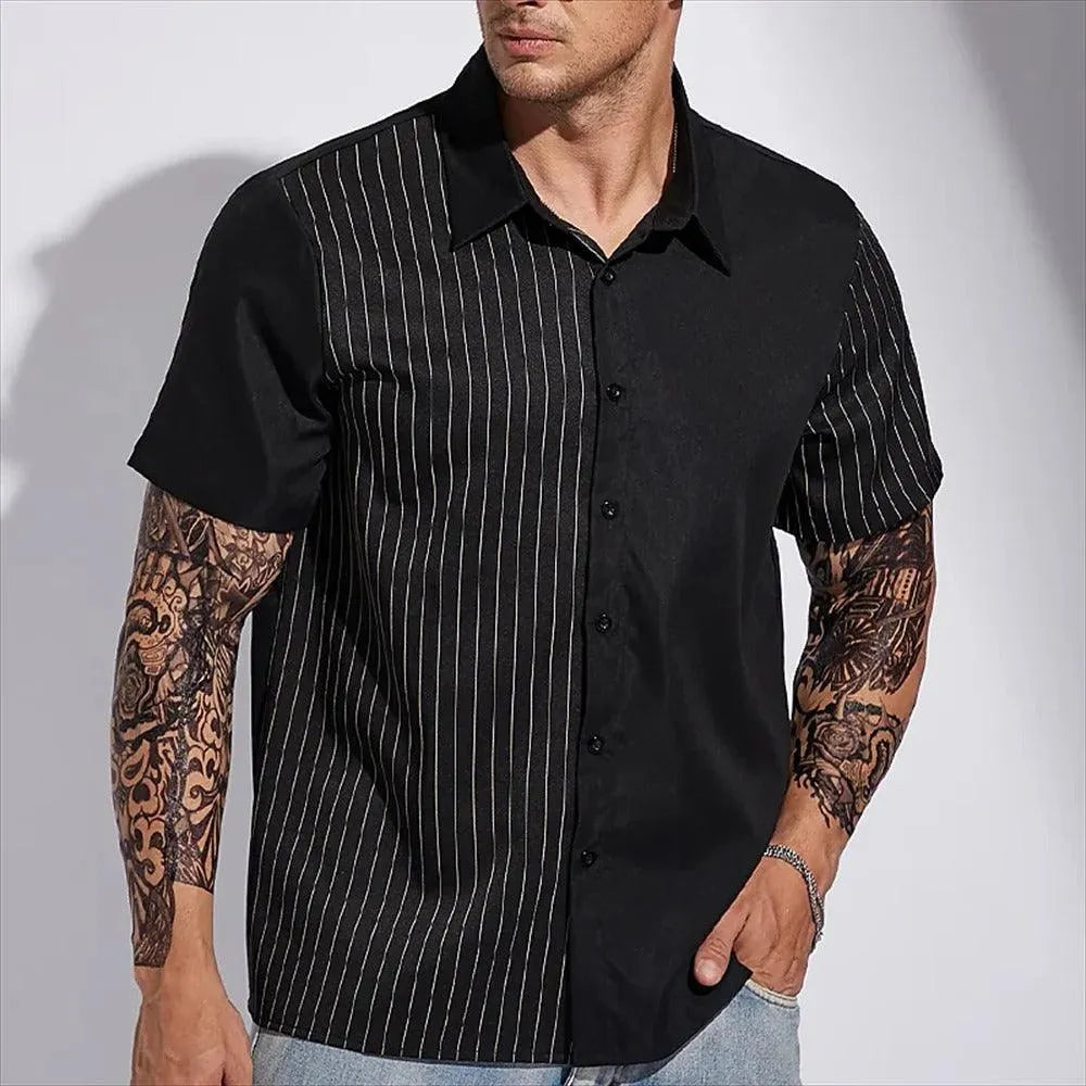 Camicia Uomo a Maniche Corte Bottoni Doppio Filo a Righe Tessuto Leggero e Traspirante - Comfort e Stile Classico