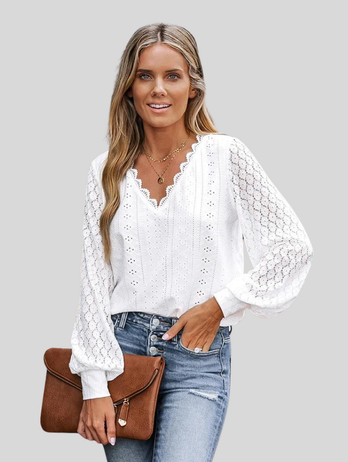 Camicetta elegante con dettagli in pizzo e sensuale scollatura a V per uno stile unico