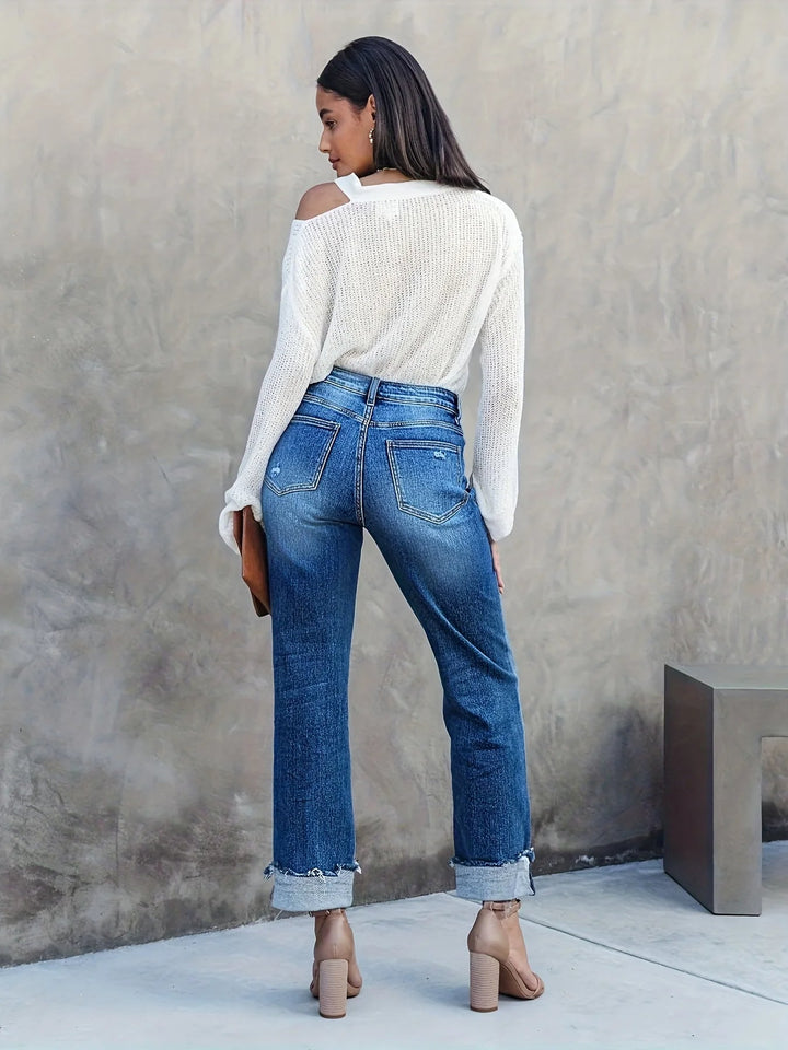 Delilah - Jeans asimmetrici da donna con taglio dritto e alla moda