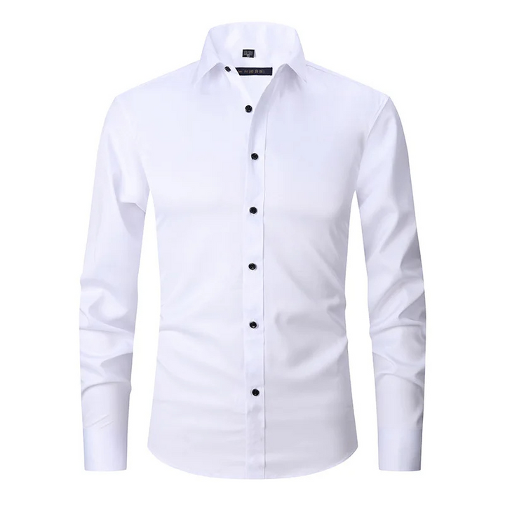 Camisa maschile slim fit di manga lunga con bottoni a contrasto per un look moderno ed elegante