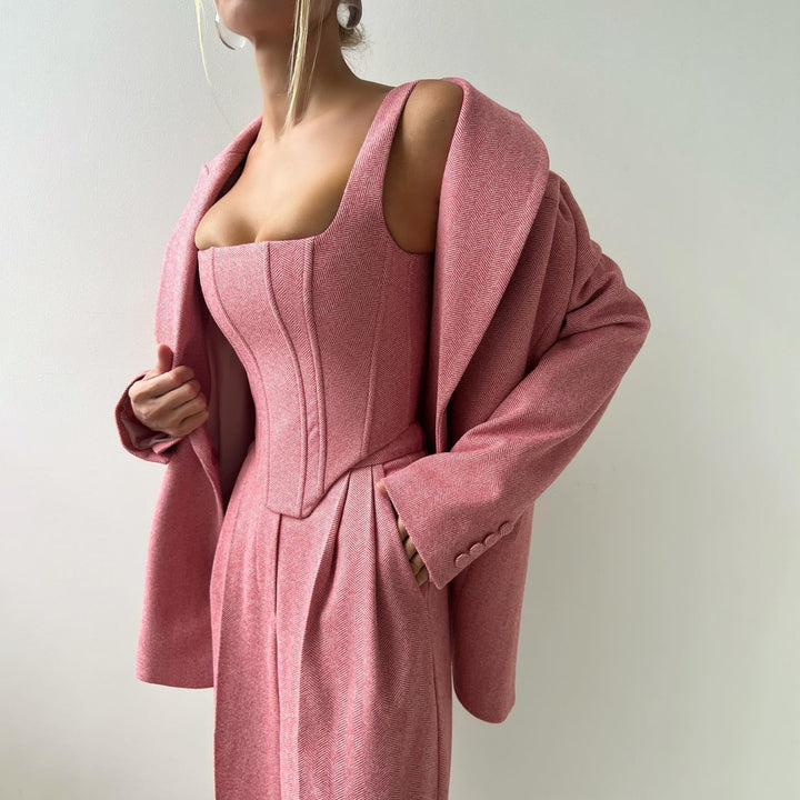 Tuta da donna 3 pezzi elegante e alla moda con blazer alla moda, top elegante e comode gambe larghe