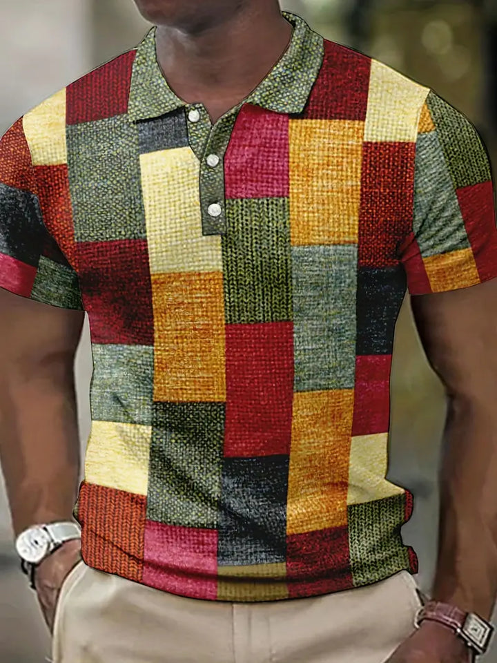 Polo elegante da uomo con un esclusivo motivo patchwork - manica corta e abbigliamento arioso per tutti i giorni