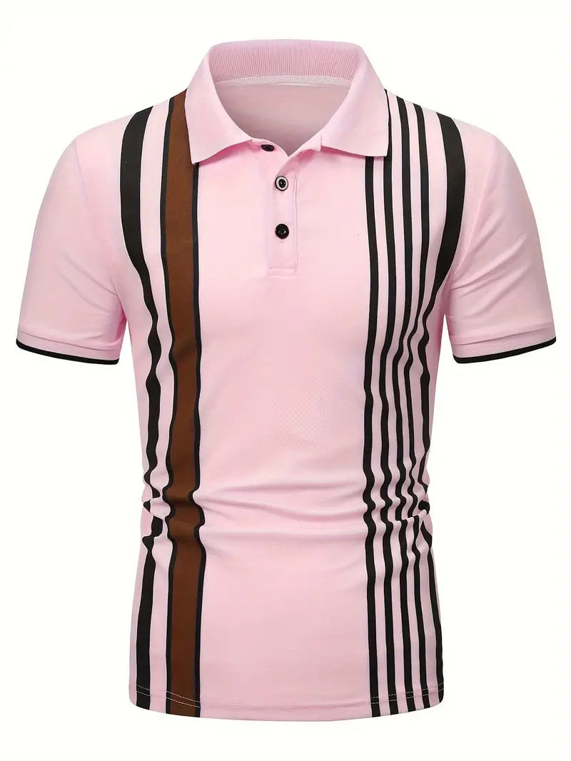 Polo da uomo elegante, slim fit, a maniche corte, a righe verticali, colletto classico