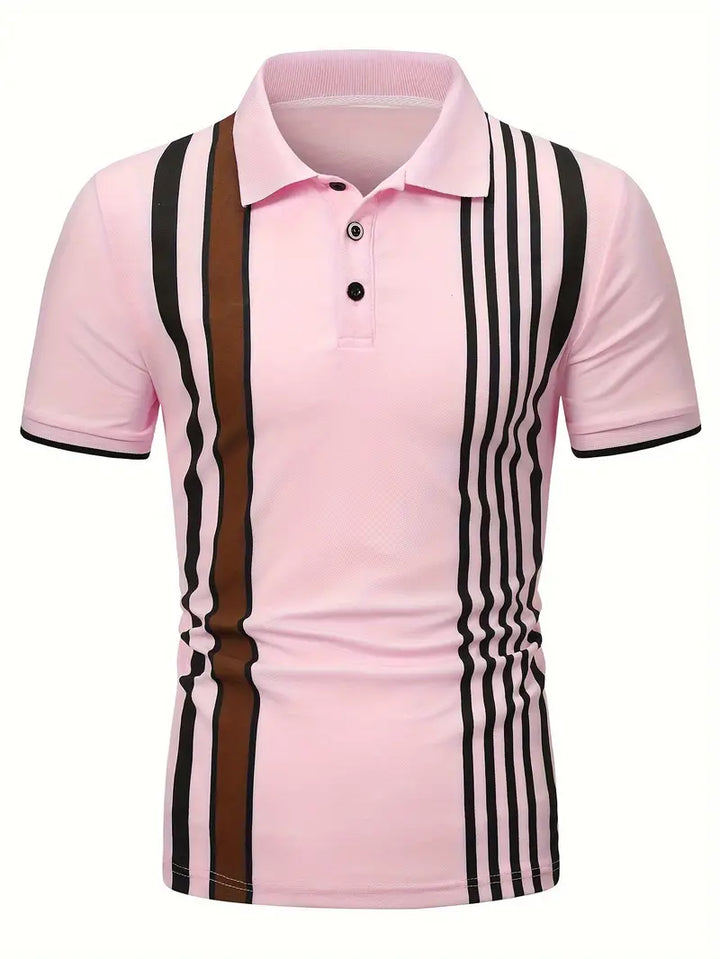 Polo da uomo elegante, slim fit, a maniche corte, a righe verticali, colletto classico