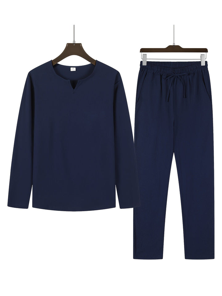 Elegante set da uomo con scollo a punta, polsini lunghi e comodi pantaloni larghi