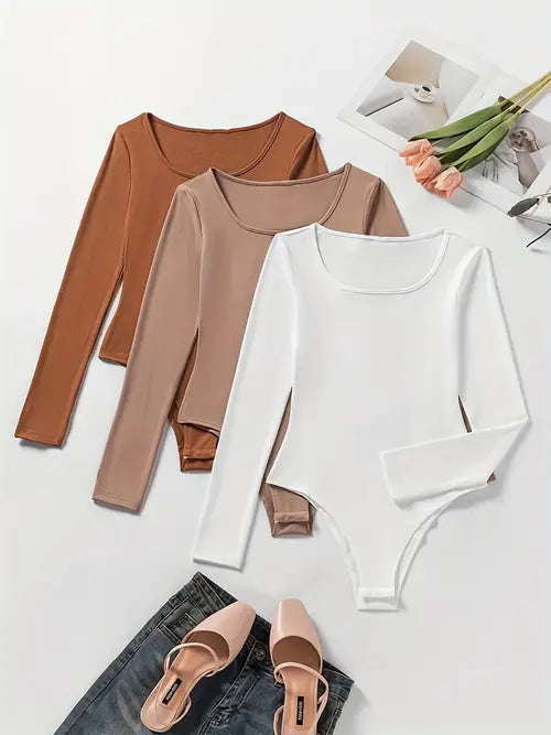 Norella - set di 3 eleganti body a maniche lunghe da donna per un look elegante e confortevole