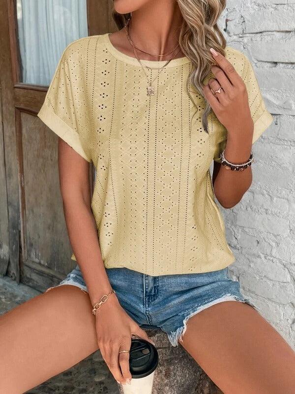 Maglietta da donna casual in cotone con maniche corte - eleganza e comfort per tutte le occasioni