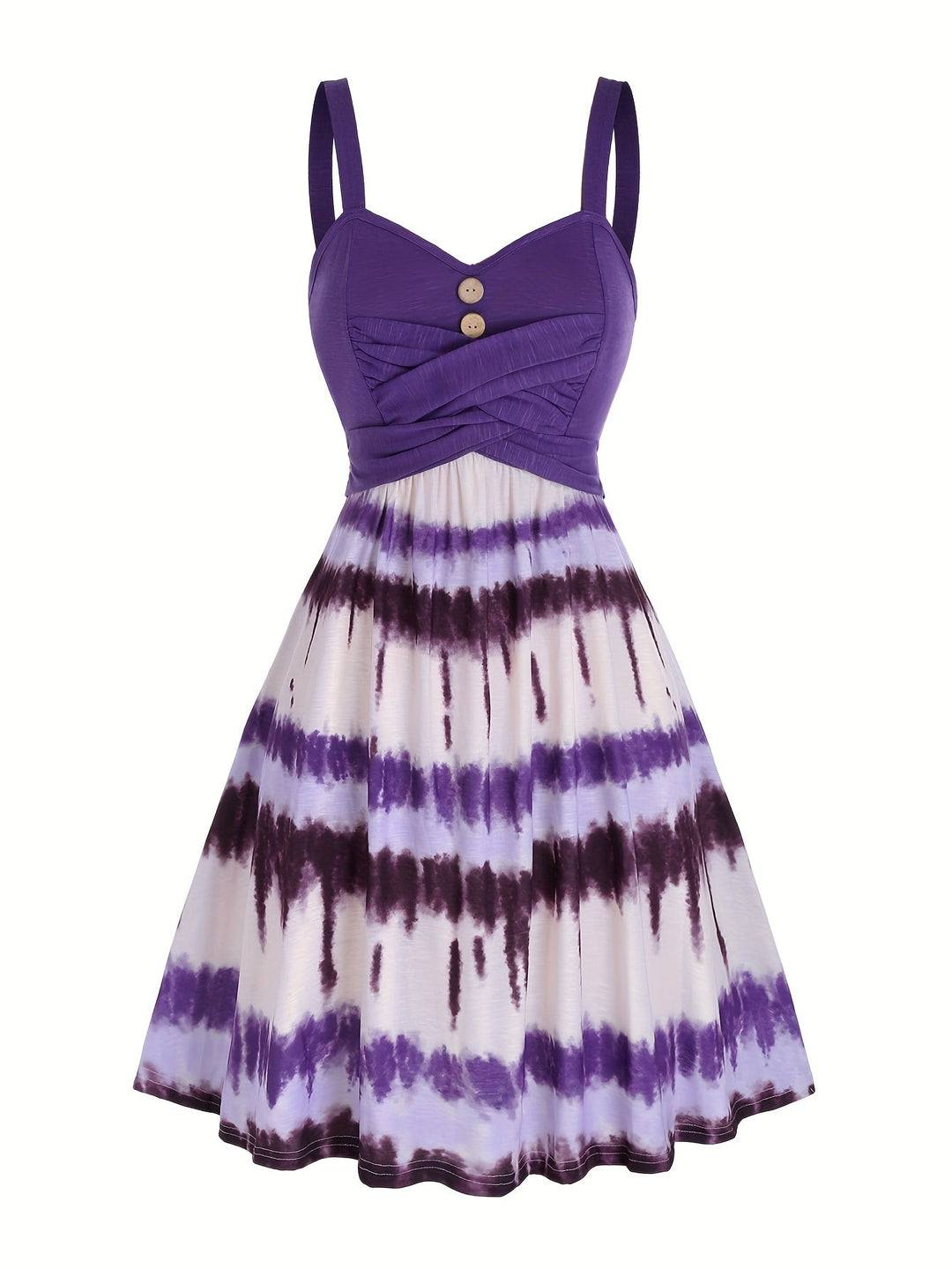 Elegante e comoda vestaglia da donna con motivo tie-dye alla moda, elegante scollatura a V e finti bottoni di gusto.