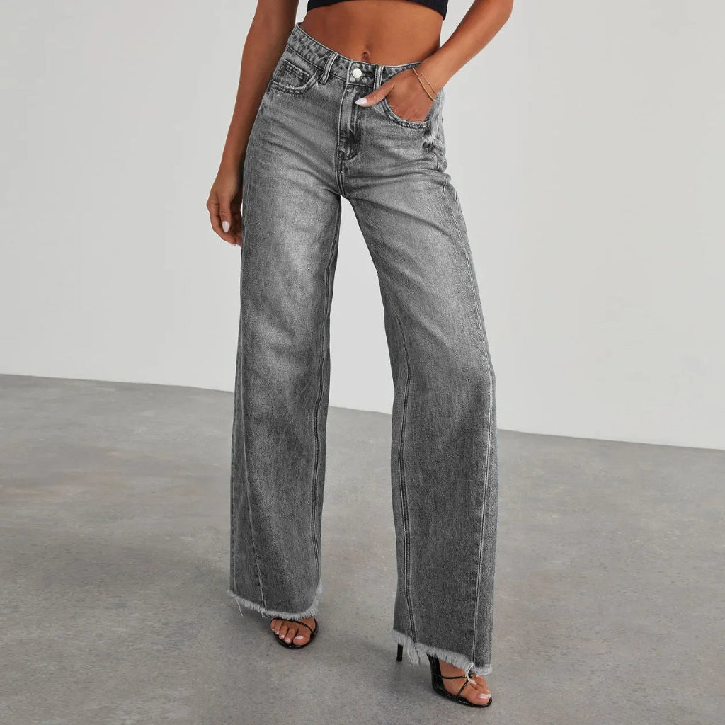 Niva - Jeans comodi con vestibilità ampia e fondo sfrangiato alla moda per le donne