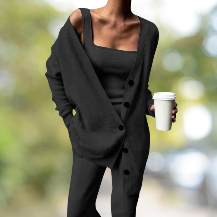 Milou - Sofisticato completo da donna in 3 pezzi con top, pantaloni e cardigan per un look elegante e alla moda