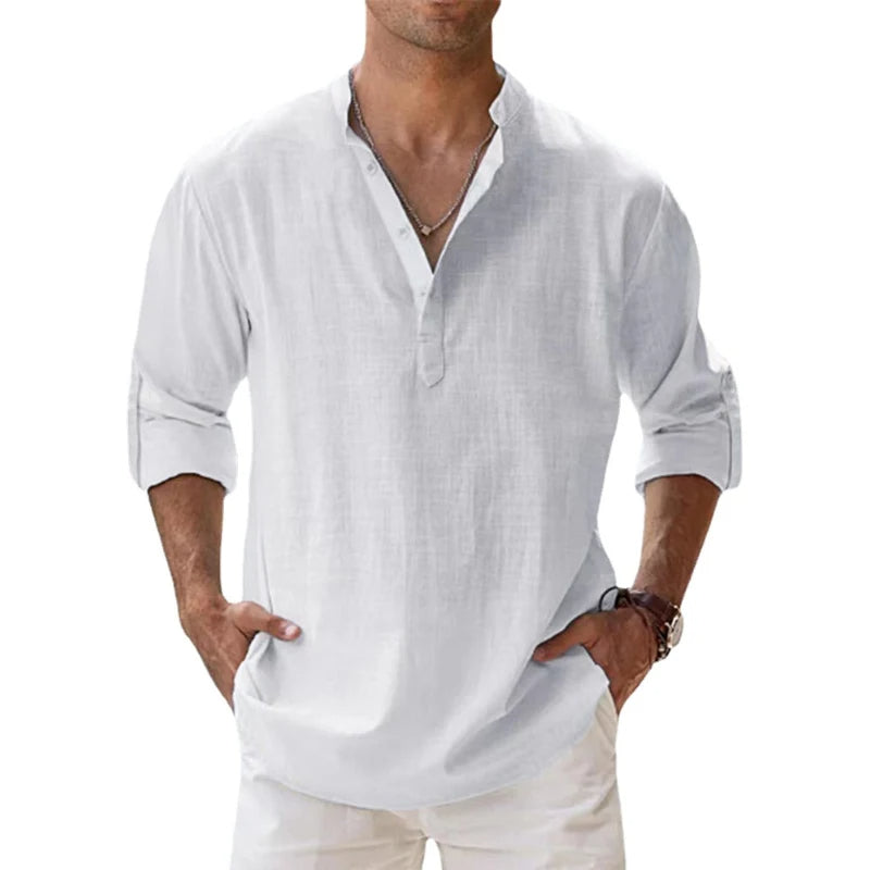 Elegante camicia da uomo a maniche lunghe in lino - fresca ed elegante da indossare tutti i giorni