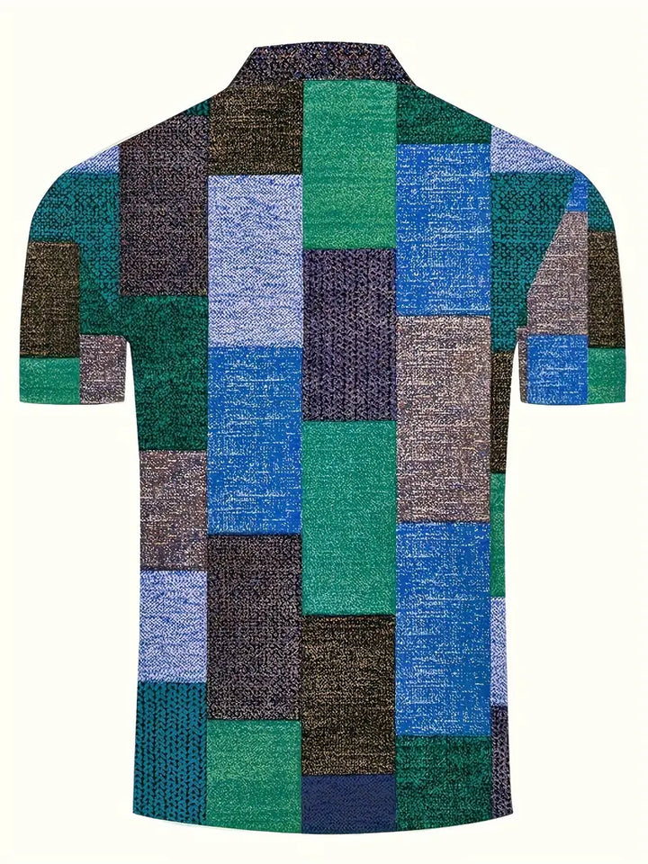 Polo elegante da uomo con un esclusivo motivo patchwork - manica corta e abbigliamento arioso per tutti i giorni
