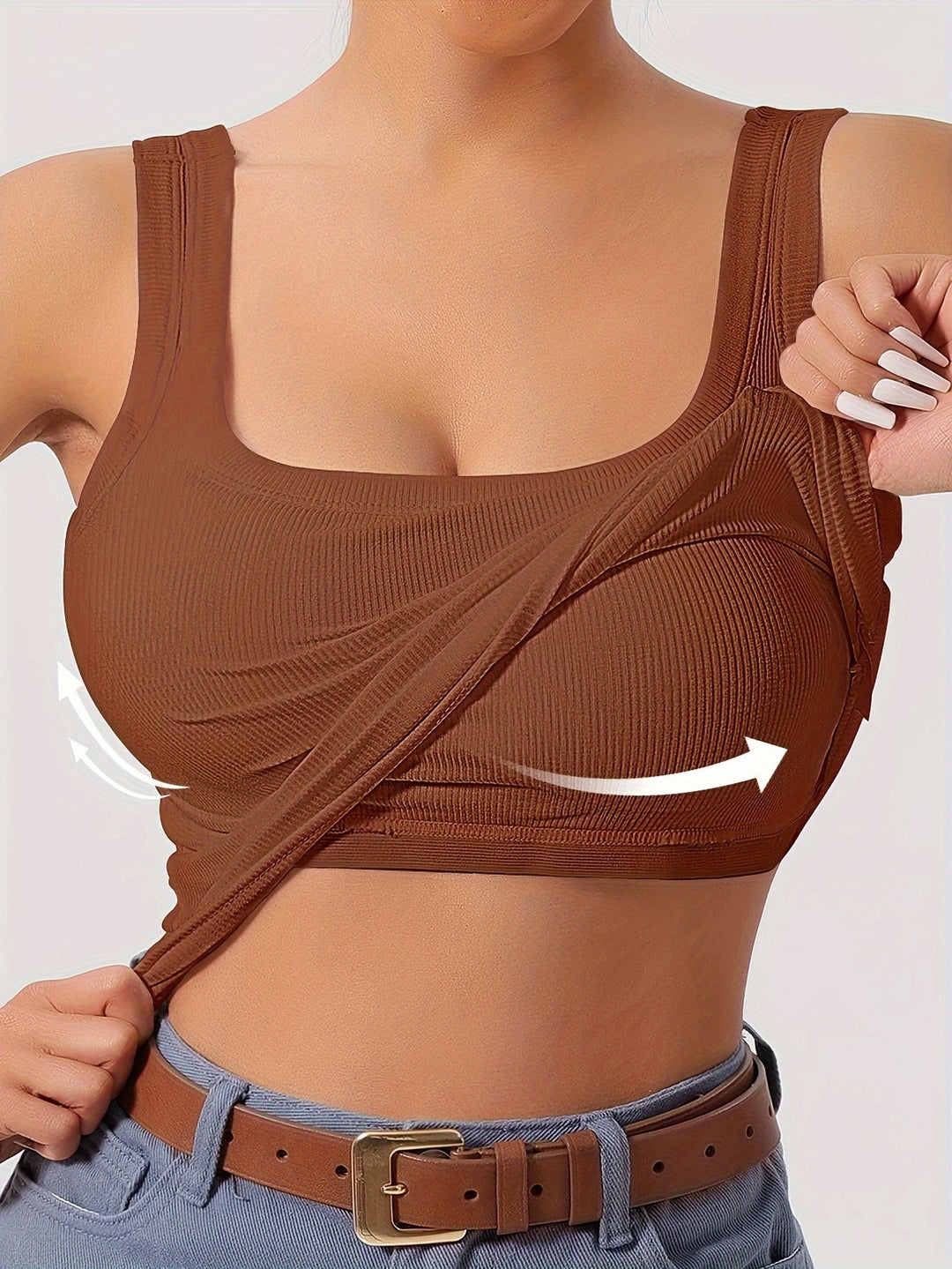 Top corto di manga lungo con nervature e sopratesta integrato ideale per la donna