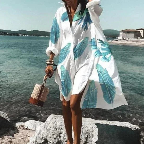 Elegante abito oversize da donna con maniche lunghe e bottoni: il perfetto outfit leggero per tutti i giorni