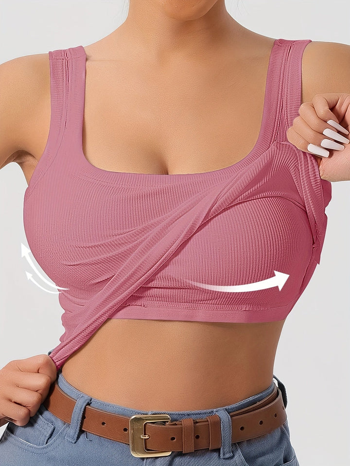 Top corto di manga lungo con nervature e sopratesta integrato ideale per la donna