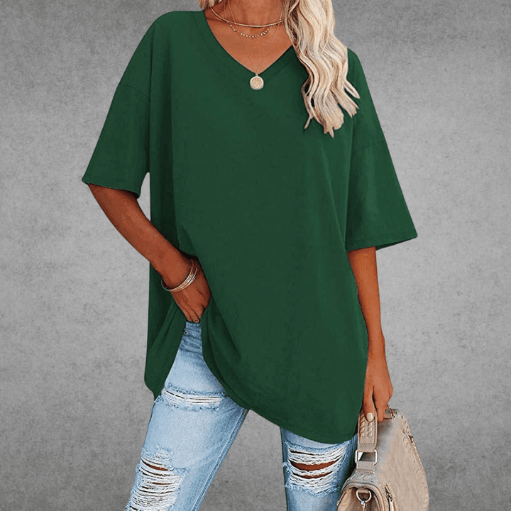 Elegante T-shirt da donna in cotone melange con scollo a punta - Comfort e look alla moda garantiti
