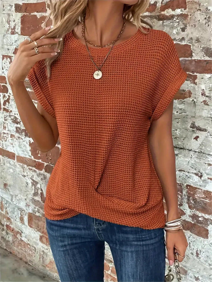 Top da donna in maglia con motivo waffle - vestibilità comoda e ampia, scollo rotondo e stile casual rilassato