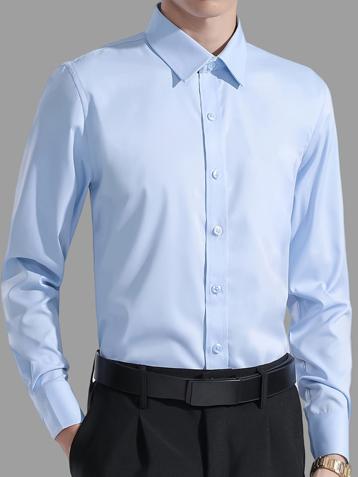 Elegante camicia da uomo in 100% cotone - vestibilità slim, elegante chiusura a bottoni e classico colletto semi-italiano
