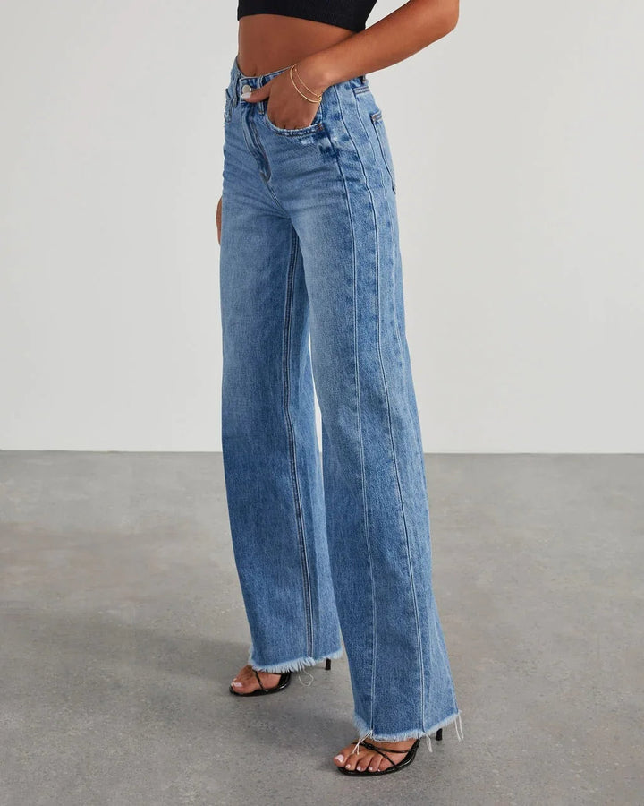 Niva - Jeans comodi con vestibilità ampia e fondo sfrangiato alla moda per le donne