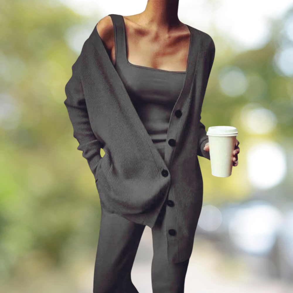 Milou - Sofisticato completo da donna in 3 pezzi con top, pantaloni e cardigan per un look elegante e alla moda
