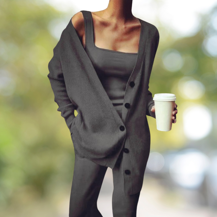 Milou - Sofisticato completo da donna in 3 pezzi con top, pantaloni e cardigan per un look elegante e alla moda