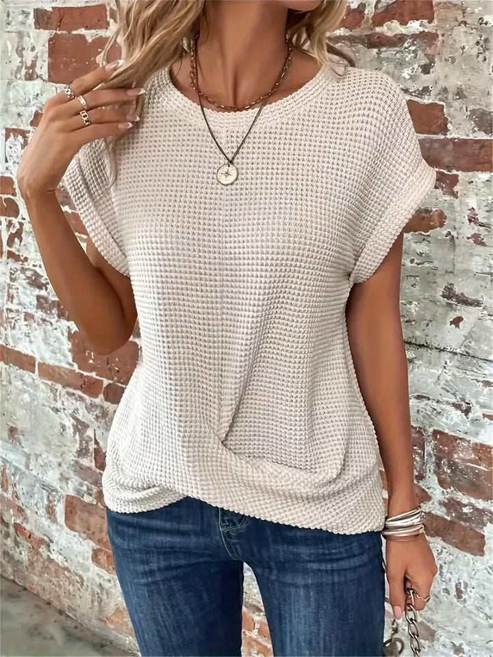 Top da donna in maglia con motivo waffle - vestibilità comoda e ampia, scollo rotondo e stile casual rilassato