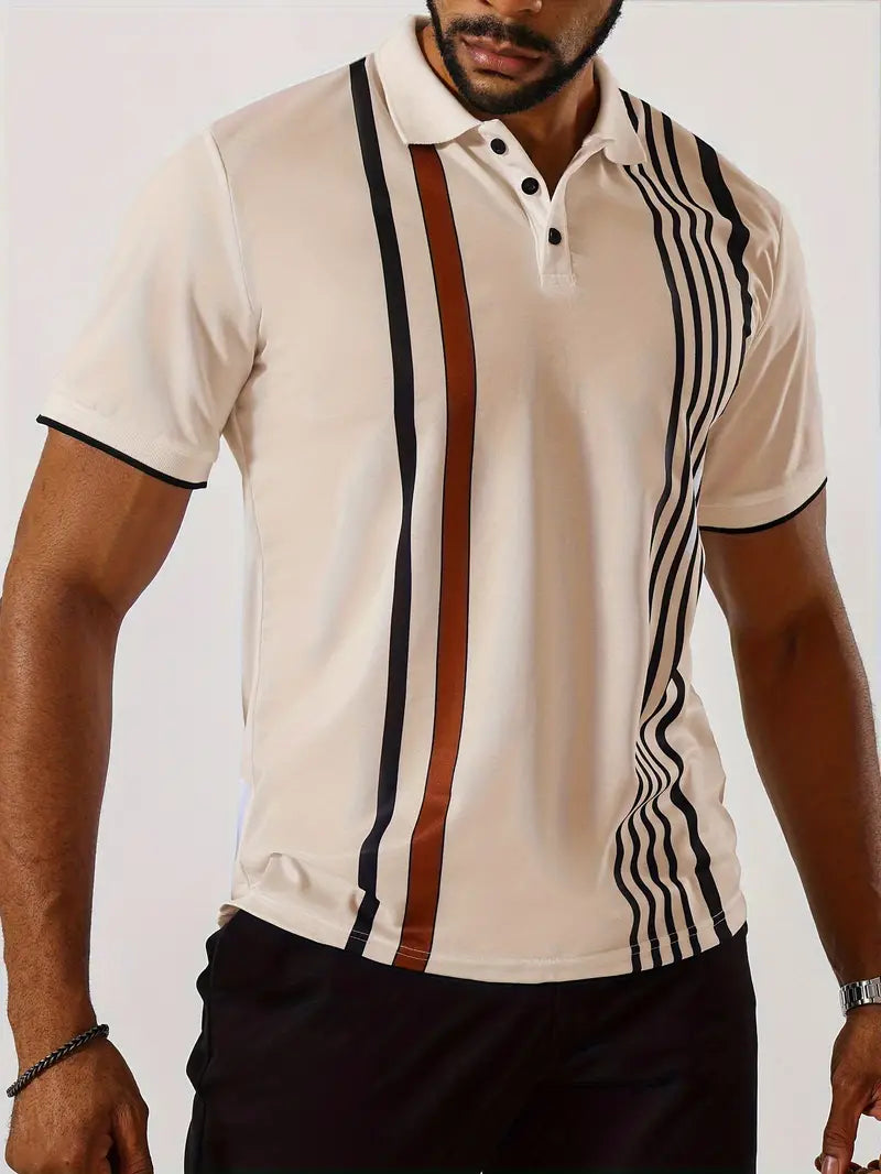Polo da uomo elegante, slim fit, a maniche corte, a righe verticali, colletto classico