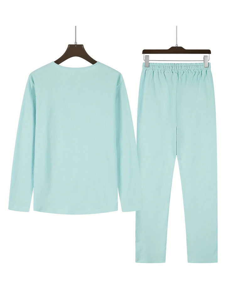 Elegante set da uomo con scollo a punta, polsini lunghi e comodi pantaloni larghi