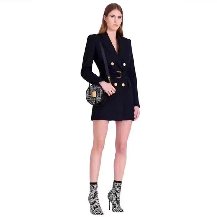 Elegante abito blazer da donna con vestibilità personalizzata, elegante cintura in vita, doppie tasche e lunghezza mini alla moda