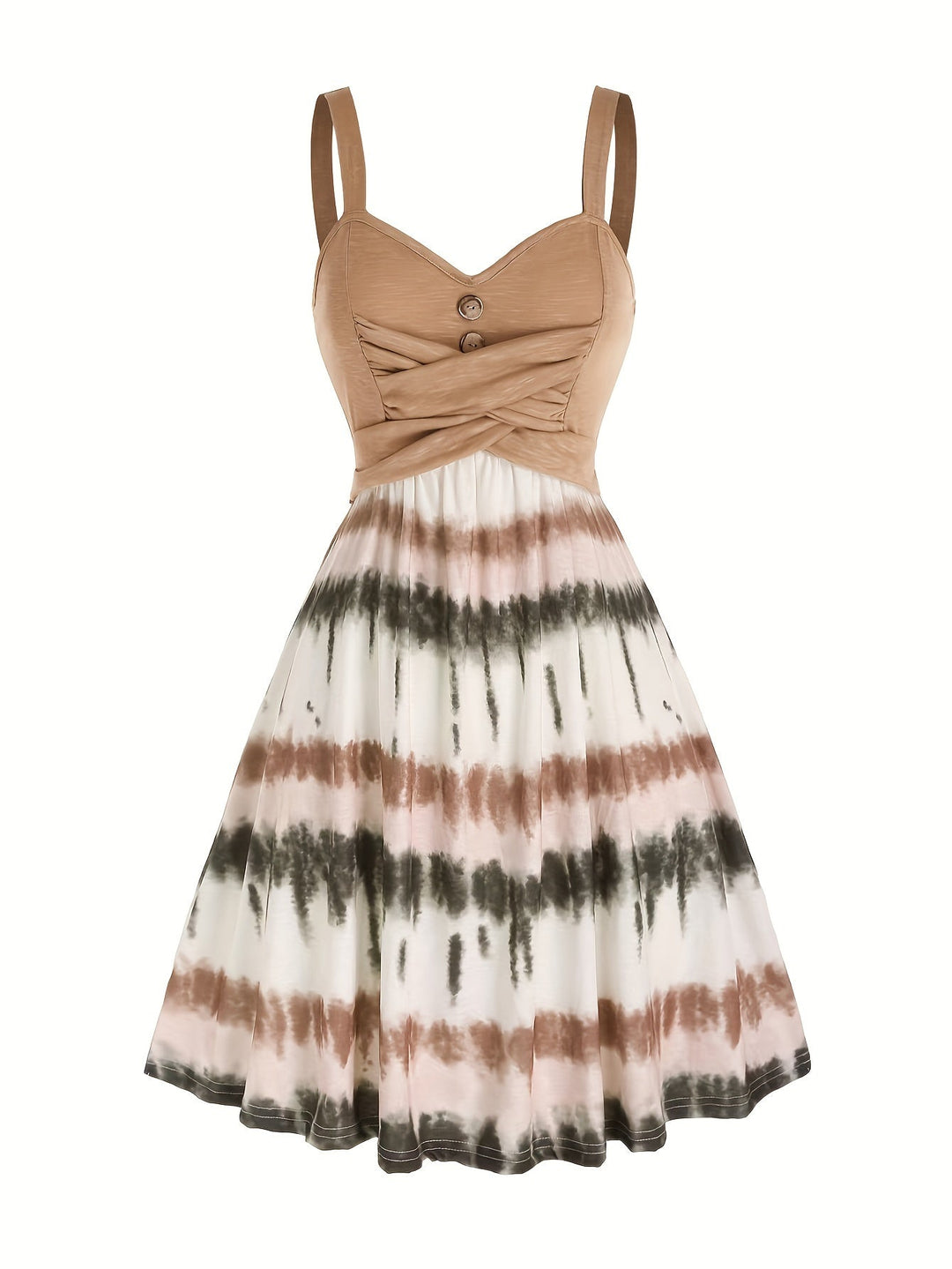 Elegante e comoda vestaglia da donna con motivo tie-dye alla moda, elegante scollatura a V e finti bottoni di gusto.