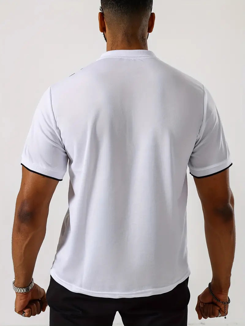 Polo da uomo elegante, slim fit, a maniche corte, a righe verticali, colletto classico
