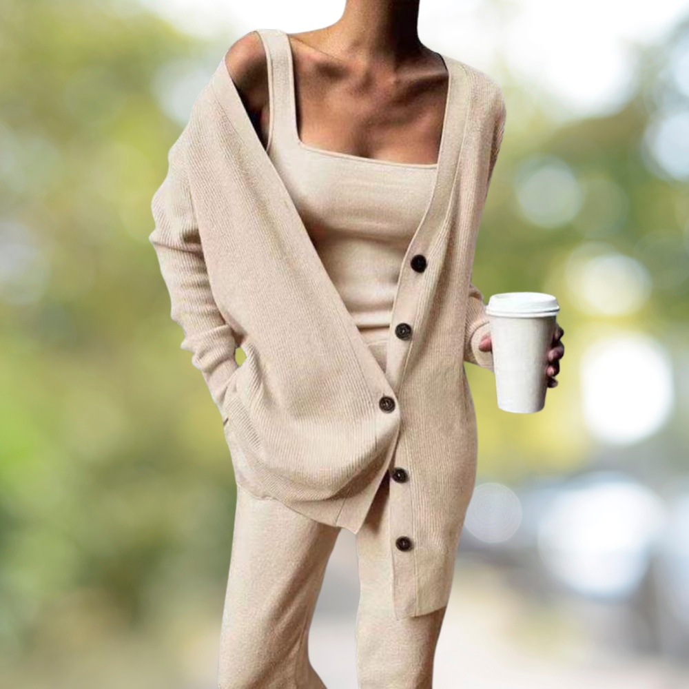 Milou - Sofisticato completo da donna in 3 pezzi con top, pantaloni e cardigan per un look elegante e alla moda