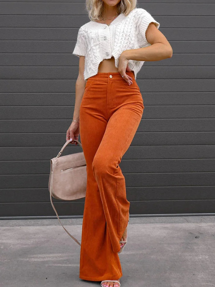 VelvetFlare - Pantaloni eleganti da donna in velluto a coste per un look alla moda ed elegante
