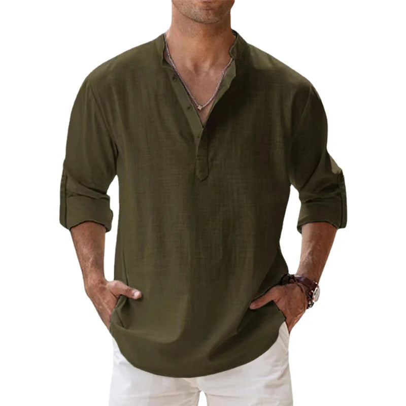 Elegante camicia da uomo a maniche lunghe in lino - fresca ed elegante da indossare tutti i giorni