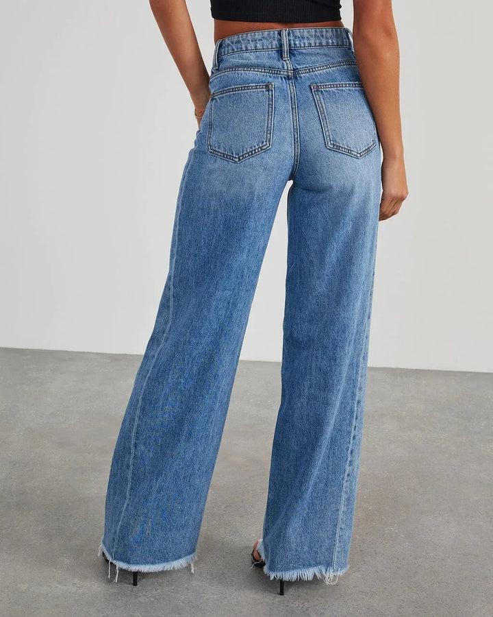 Niva - Jeans comodi con vestibilità ampia e fondo sfrangiato alla moda per le donne