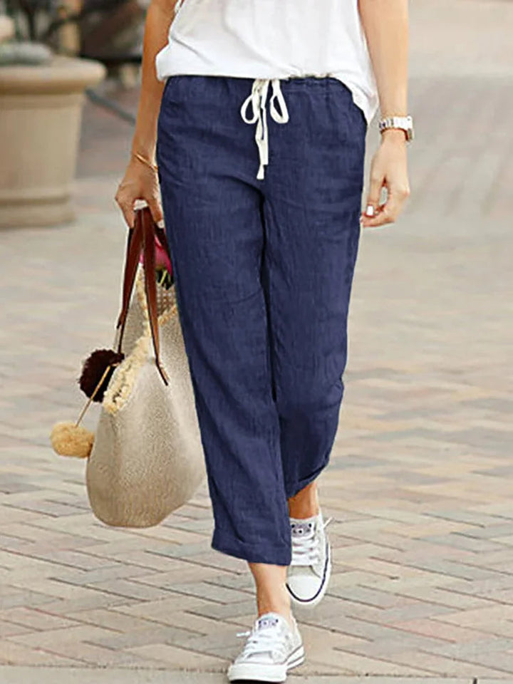 Elvan - pantaloni da donna alla moda con gamba dritta e comodo elastico in vita
