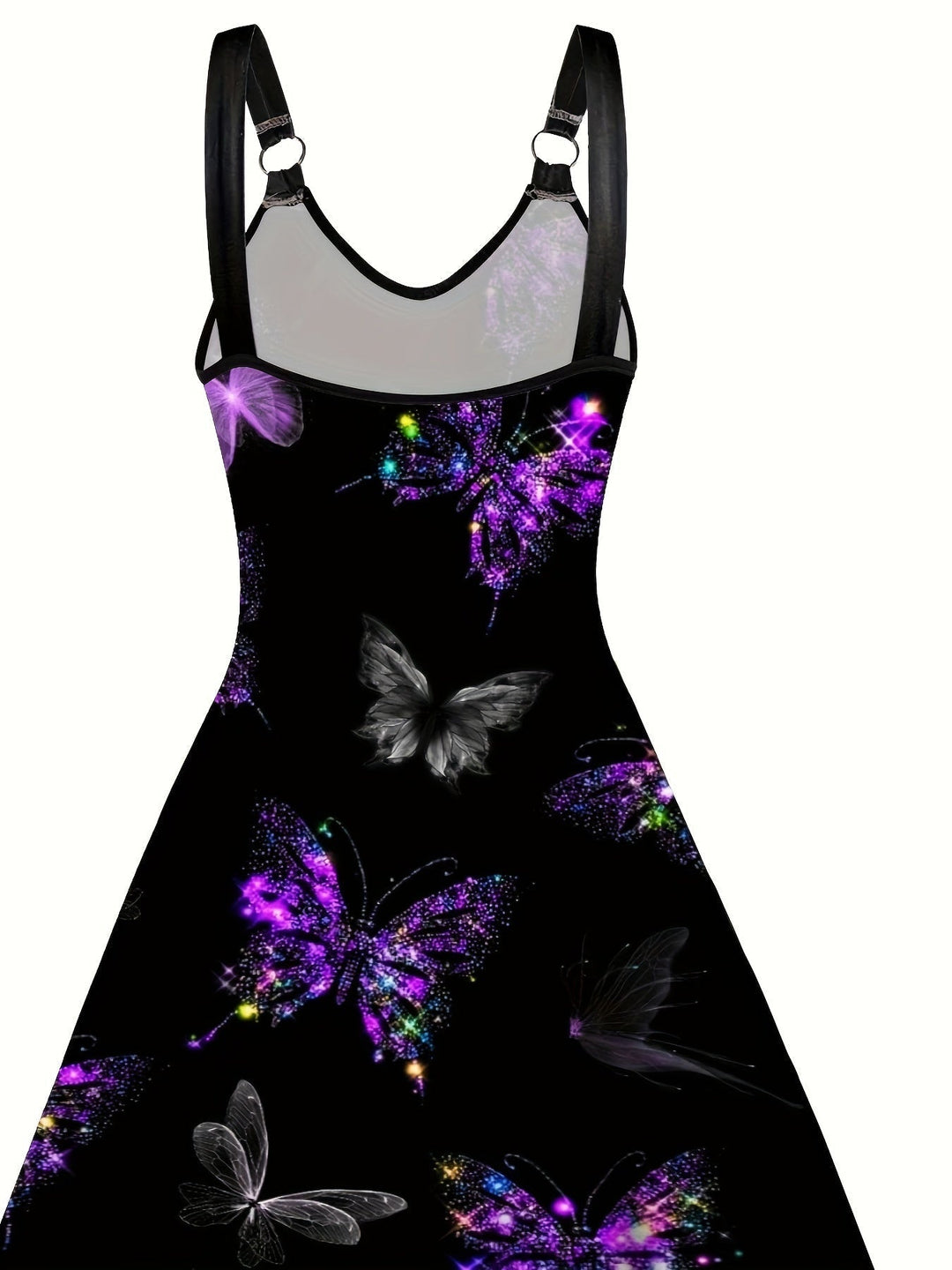 Elegante vestaglia da donna senza maniche, con una suggestiva stampa papillon e un elegante scollo a V con scollatura a punta