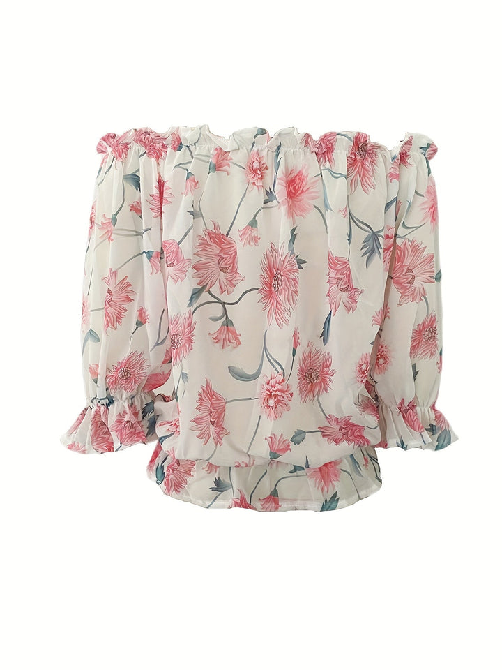 Blusa floral sin hombros para mujer - Elegancia y estilo en una sola prenda