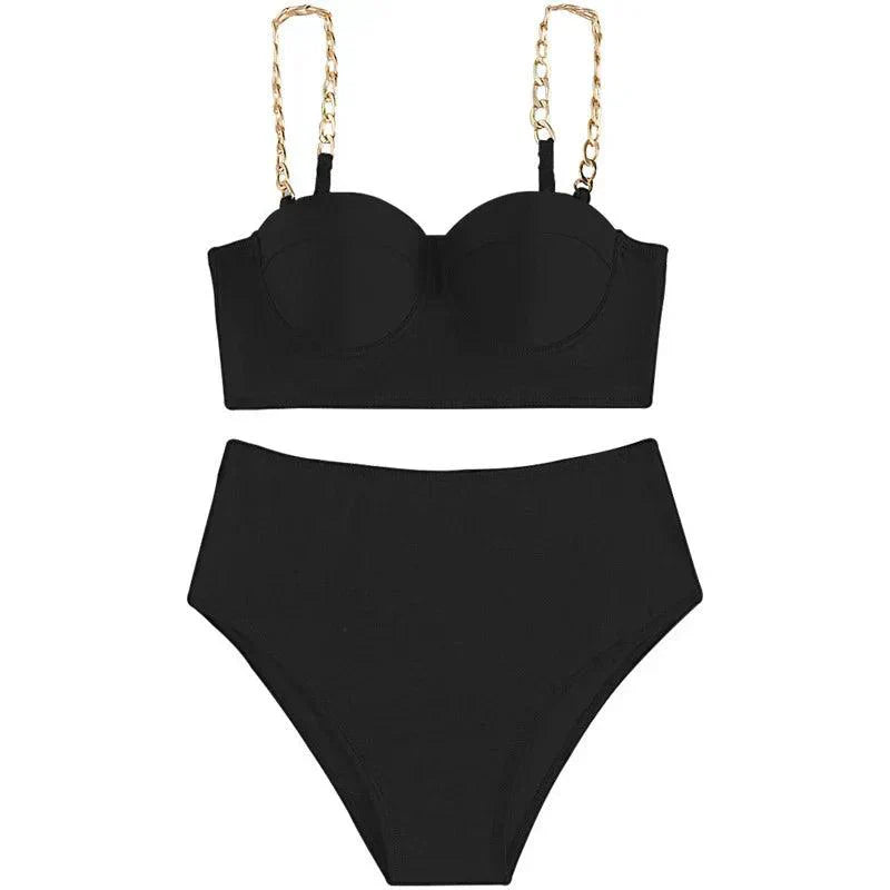 Elegante set bikini a vita alta con strisce alla moda per le donne