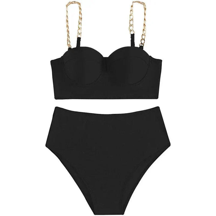 Elegante set bikini a vita alta con strisce alla moda per le donne