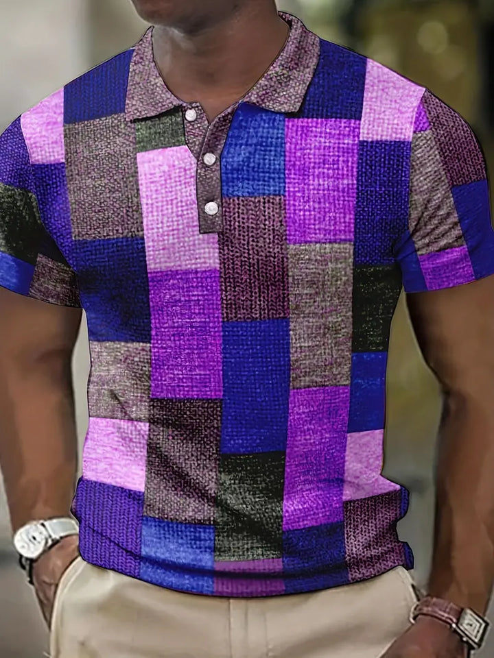 Polo elegante da uomo con un esclusivo motivo patchwork - manica corta e abbigliamento arioso per tutti i giorni