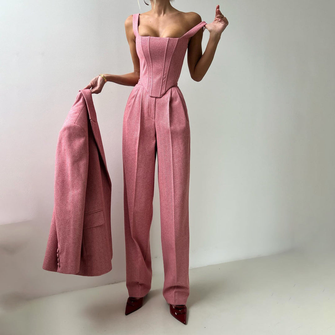 Tuta da donna 3 pezzi elegante e alla moda con blazer alla moda, top elegante e comode gambe larghe